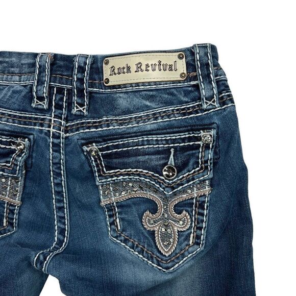 Rock Revival Avery Jeans Women's Size 27 Blue Straight Stretch Embroidered Denim - Picture 4 of 8